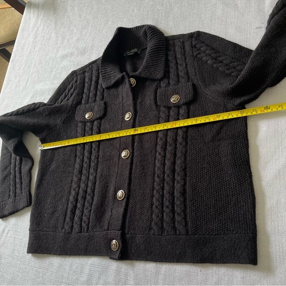 ANN TAYLOR Collared Cable Knet Sweater Black Jacket Size XL - Picture 10 of 13